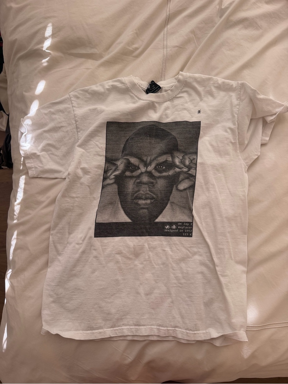 White Graphic Crewneck T-Shirt with jay z Print